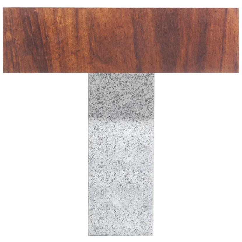 Contemporary Side Table "Tee", made of Brazilian Imbuia Wood and Stone