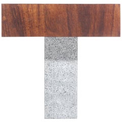 Contemporary Side Table "Tee", made of Brazilian Imbuia Wood and Stone