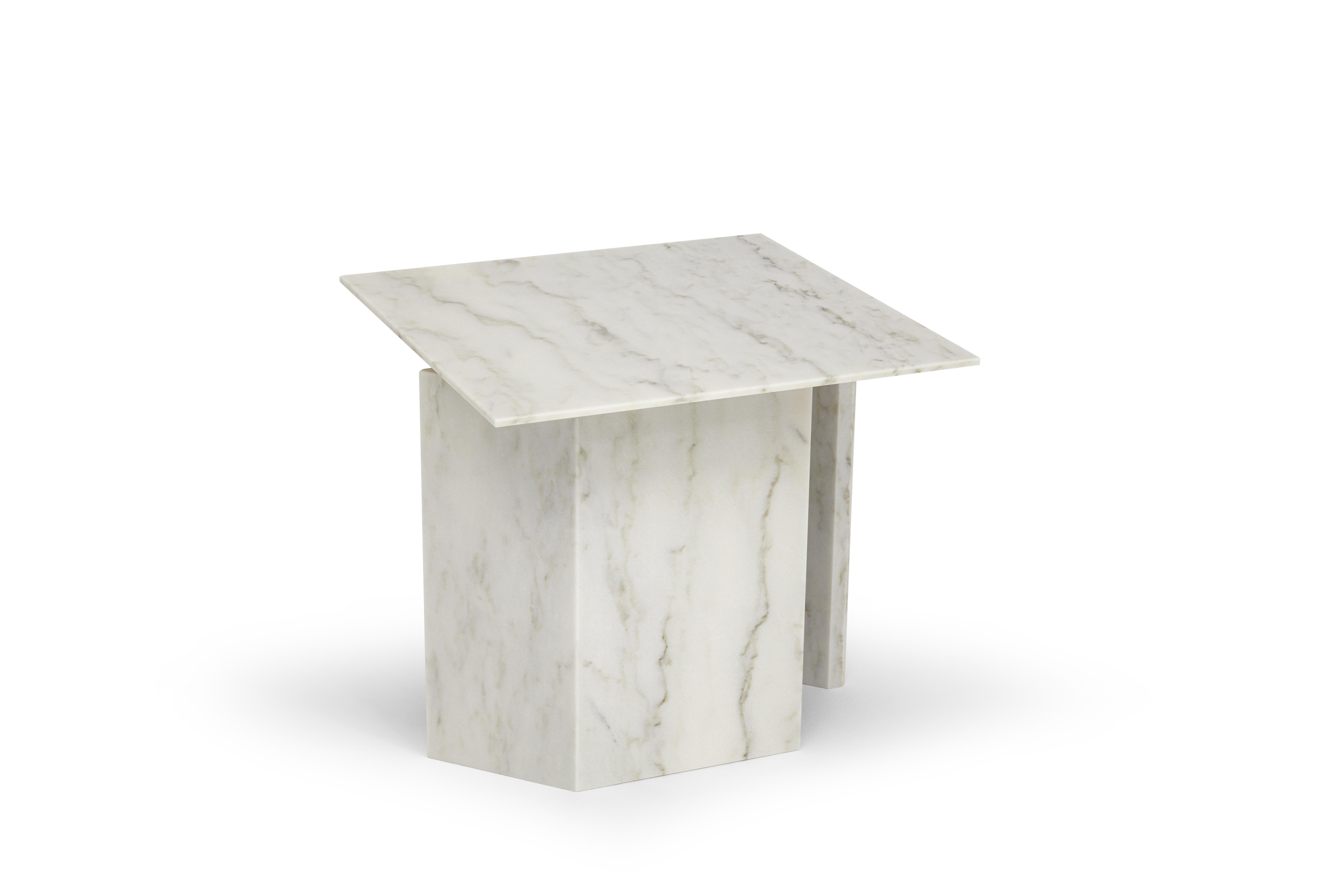 Portuguese Contemporary Side Table 'Theorem' by Marta Delgado, White Marble For Sale
