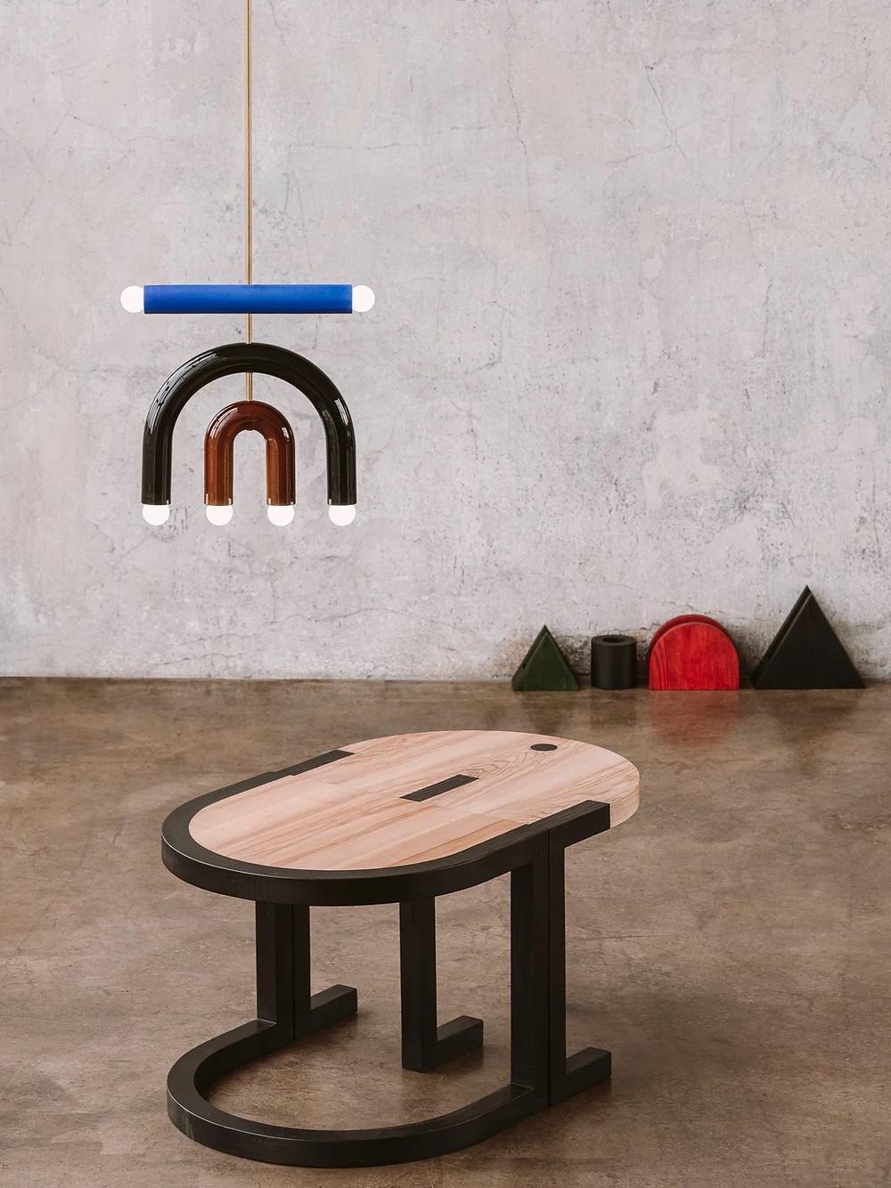 Polish Contemporary Side Table 'TRN 1' by Pani Jurek, Black & Natural Wood, Ash Wood For Sale