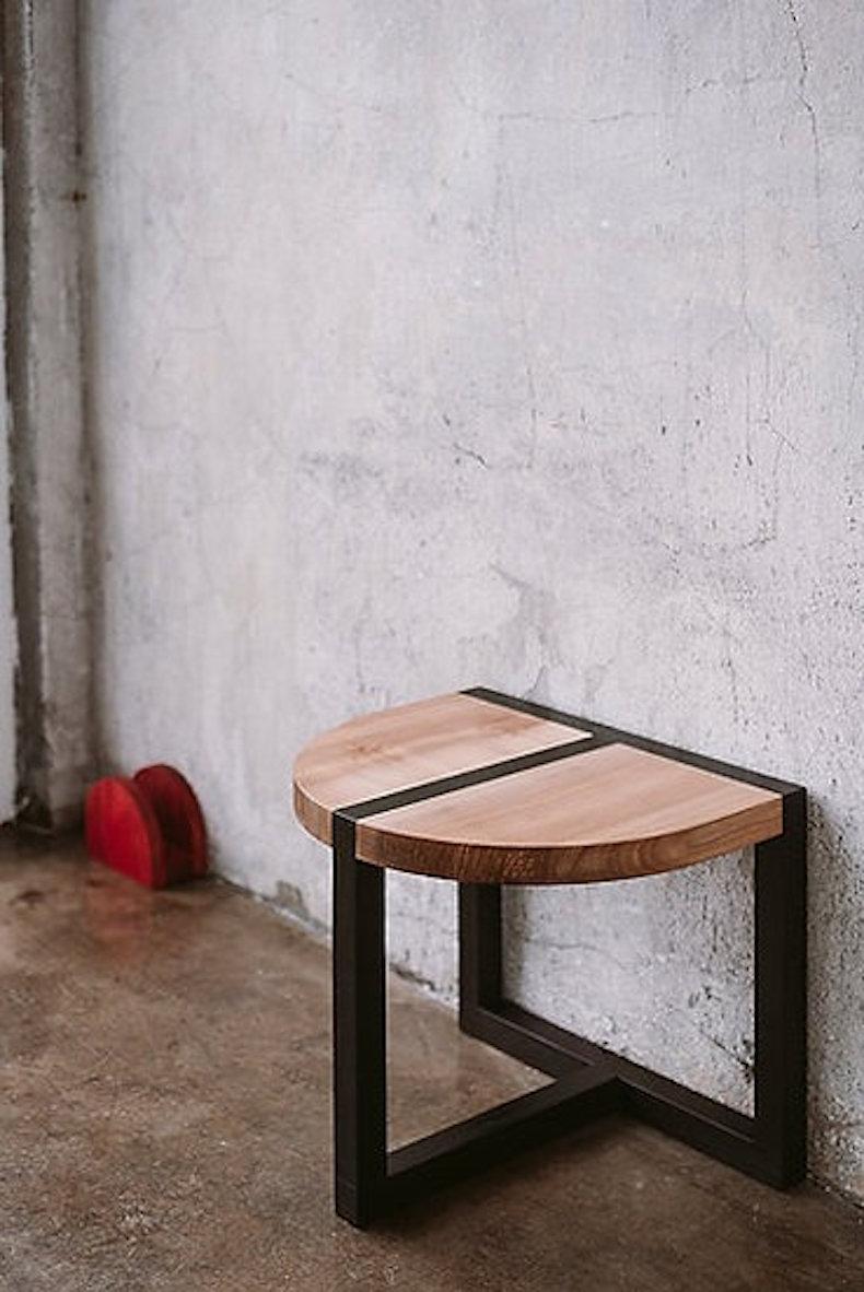 Contemporary Side Table 'TRN 1' by Pani Jurek, Red & Natural Wood, Ash Wood For Sale 3