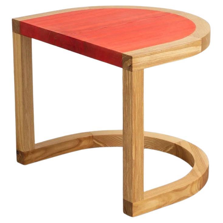 Contemporary Side Table 'TRN 1' by Pani Jurek, Red & Natural Wood, Ash Wood For Sale