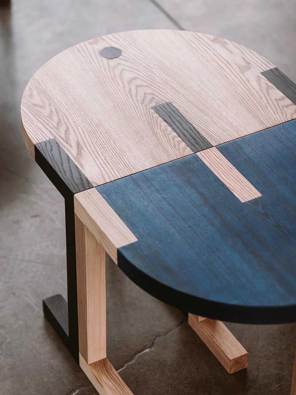 Polish Contemporary Side Table 'TRN 3' by Pani Jurek, Black & Natural wood, Ash Wood For Sale