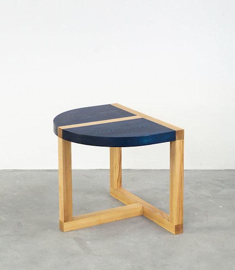 Contemporary Side Table 'TRN 3' by Pani Jurek, Blue & Natural Wood, Ash Wood For Sale 7