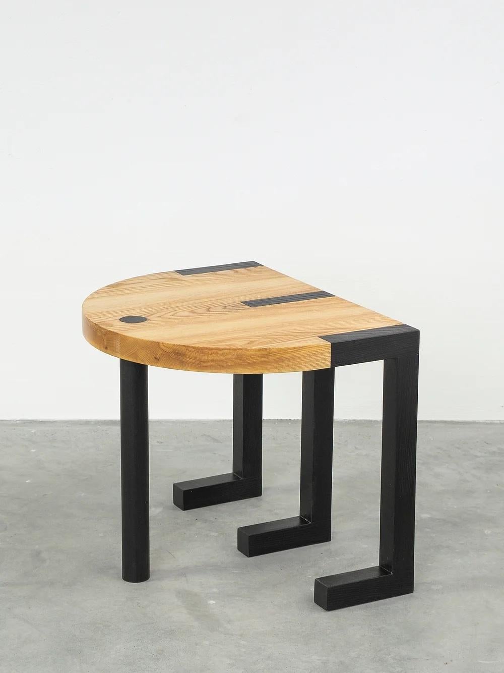 Organic Modern Contemporary Side Table 'TRN 3' by Pani Jurek, Blue & Natural Wood, Ash Wood For Sale