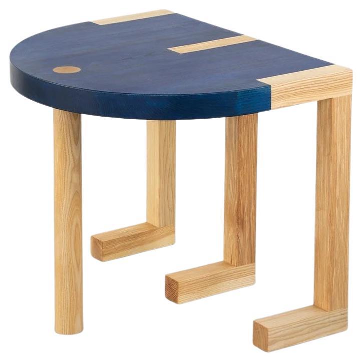 Contemporary Side Table 'TRN 3' by Pani Jurek, Blue & Natural Wood, Ash Wood For Sale
