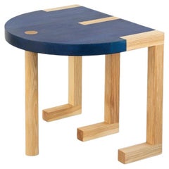Contemporary Side Table TRN 3, Blue and natural wood, Ash wood