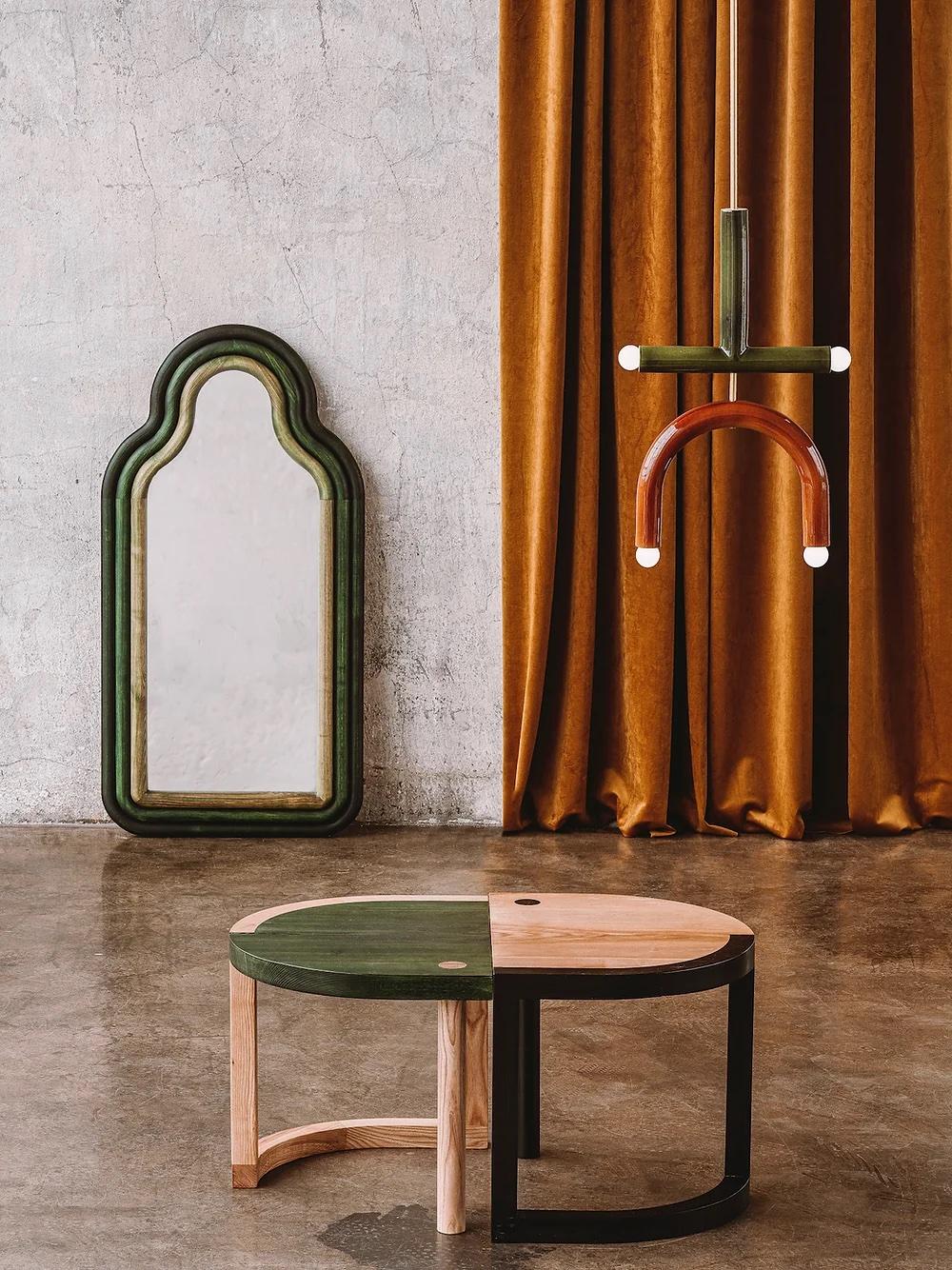 Organic Modern Contemporary Side Table 'TRN 4' by Pani Jurek, Green & Natural Wood, Ash Wood For Sale