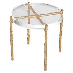 Contemporary Side Table With Crystal Acrylic Top & Brass Legs