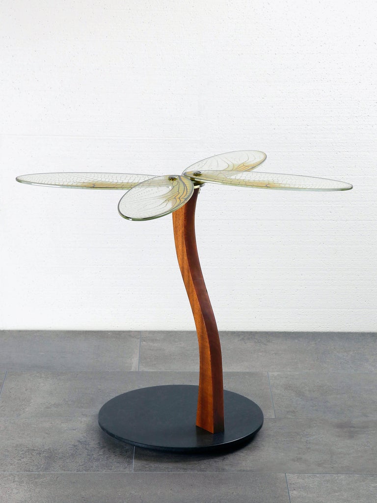 Contemporary Side Table with Glass TableTop and Wooden Table Leg For