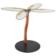 Contemporary Side Table with Glass Table-Top and Wooden Table Leg