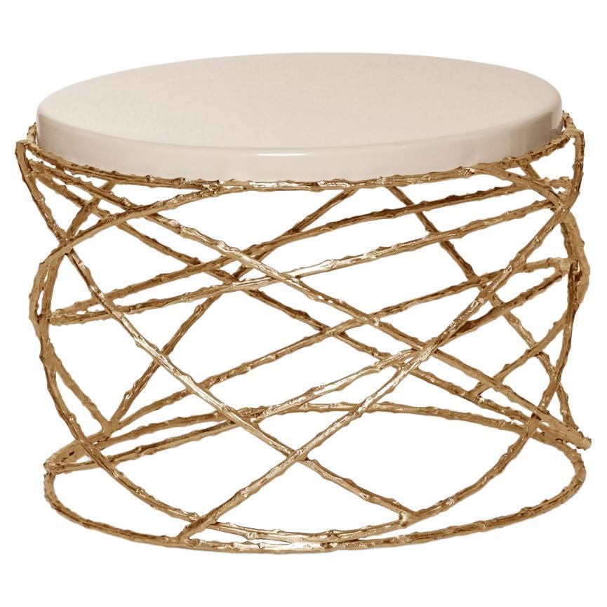 Contemporary Side Table With Marble Top And Cast Brass Base
