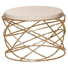 Contemporary Side Table With Marble Top And Cast Brass Base