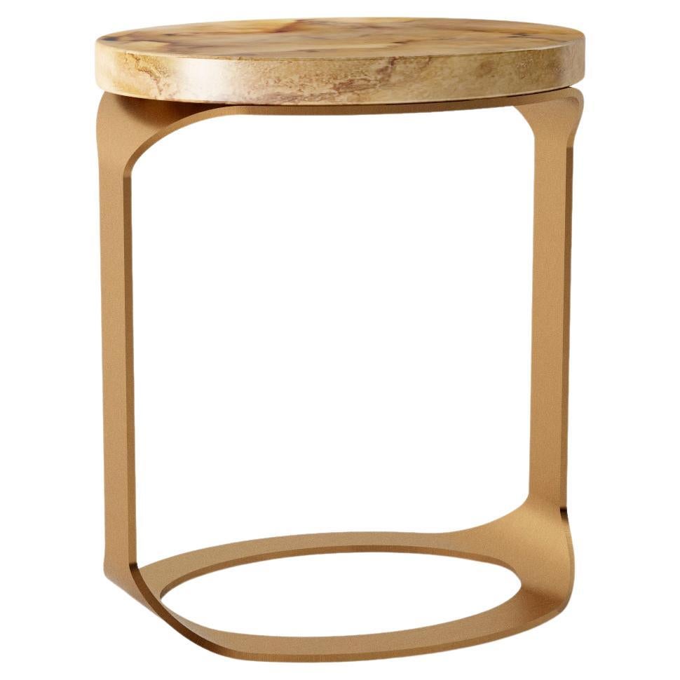 Contemporary Side Table with Stainless Steel Base and Solid Wood Top in vendita