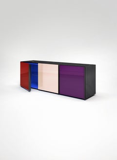 Contemporary Sideboard Black Marble Top Storage Unit Metal Container New