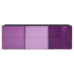 Contemporary Sideboard Black Marble Top Storage Unit Metal Container Purple