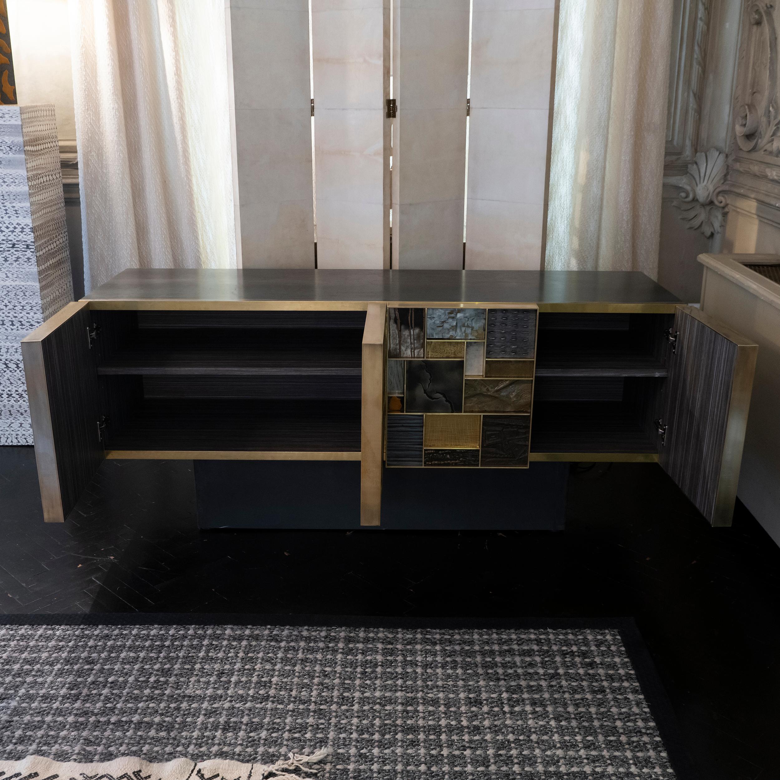 Contemporary Sideboard Brut Steel, and Mixed Media Patchwork Doors  In New Condition For Sale In Firenze, IT