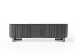 Contemporary Sideboard by Hessentia in dark gray Leather with Carrara marble top