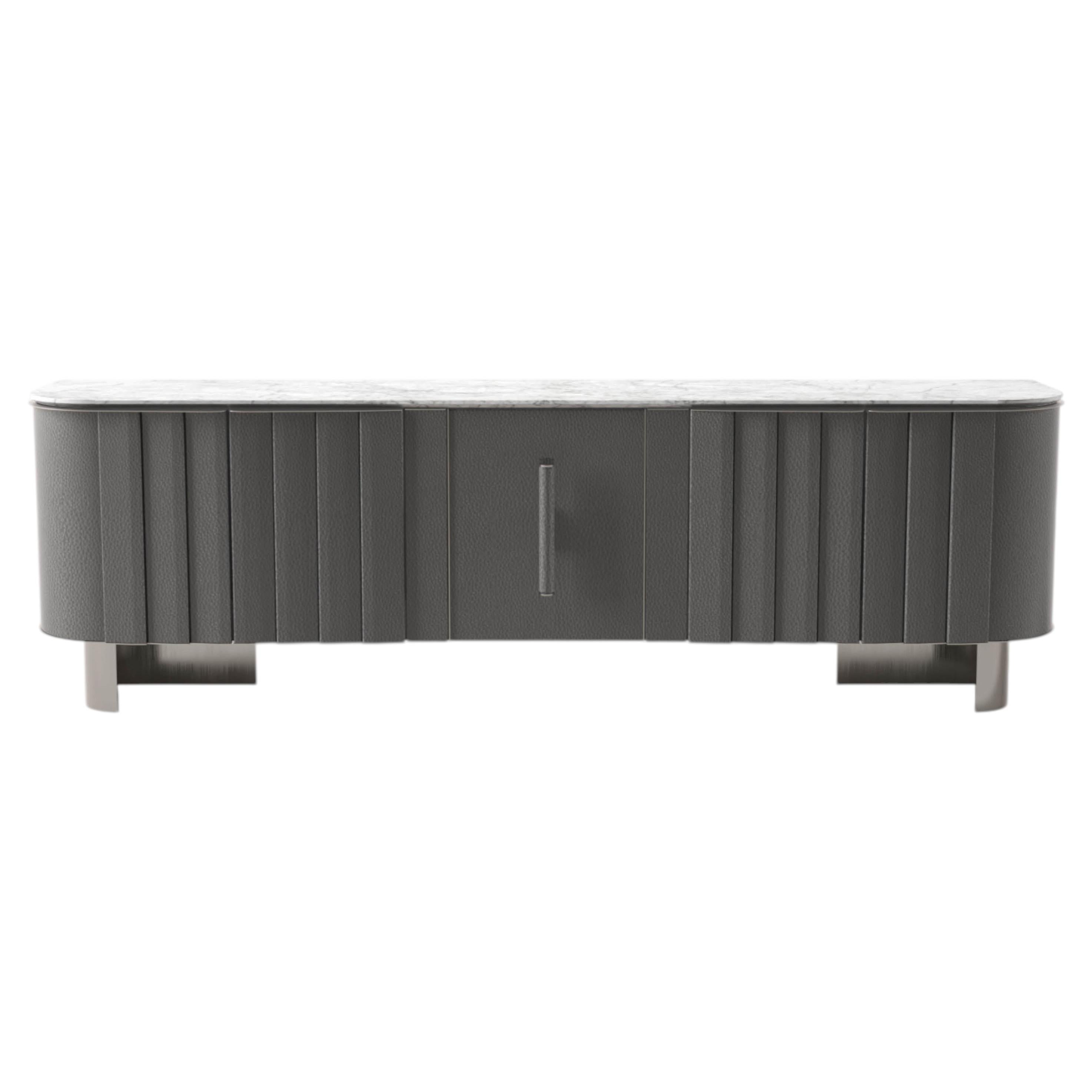 Contemporary Sideboard by Hessentia in dark gray Leather with Carrara marble top