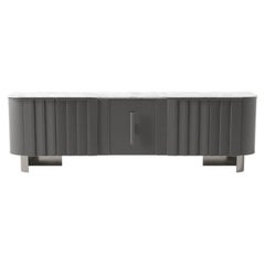 Contemporary Sideboard by Hessentia in dark gray Leather with Carrara marble top