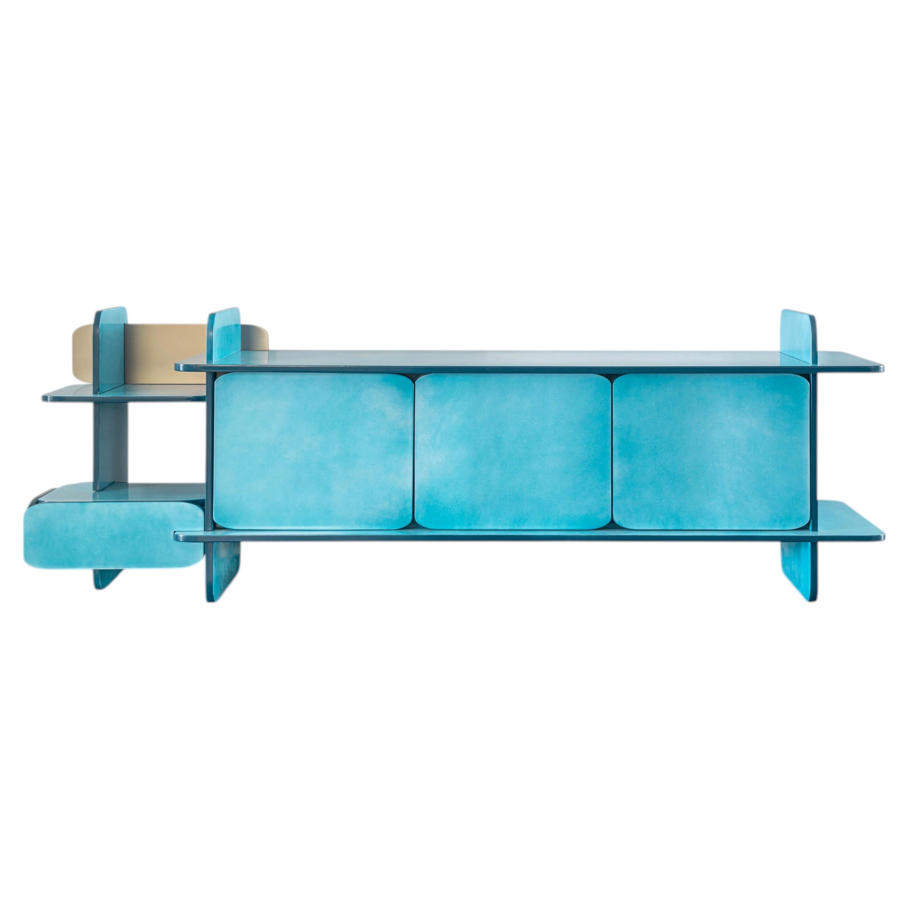 Contemporary Sideboard by Hessentia in Light blue Laquered with metal details
