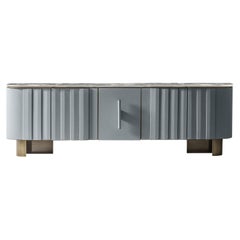 Contemporary Sideboard by Hessentia in Light-Blue Leather with grey marble top