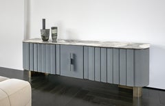 Contemporary Sideboard by Hessentia in Light-Blue Leather with grey marble top