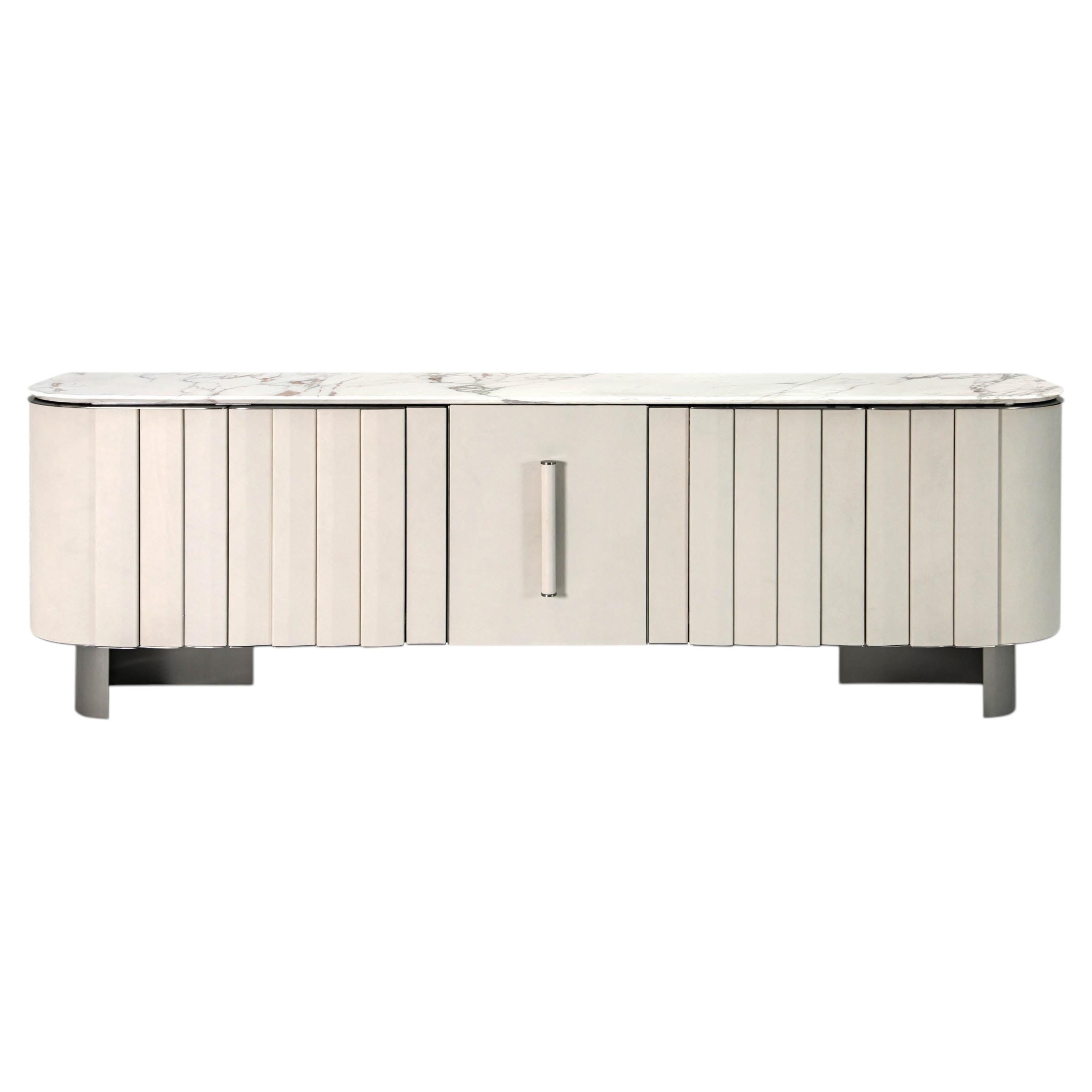 Contemporary Sideboard by Hessentia Leather with Calacatta Oro marble top