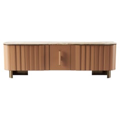 Contemporary Sideboard by Hessentia Ocra Leather with Travertino marble top