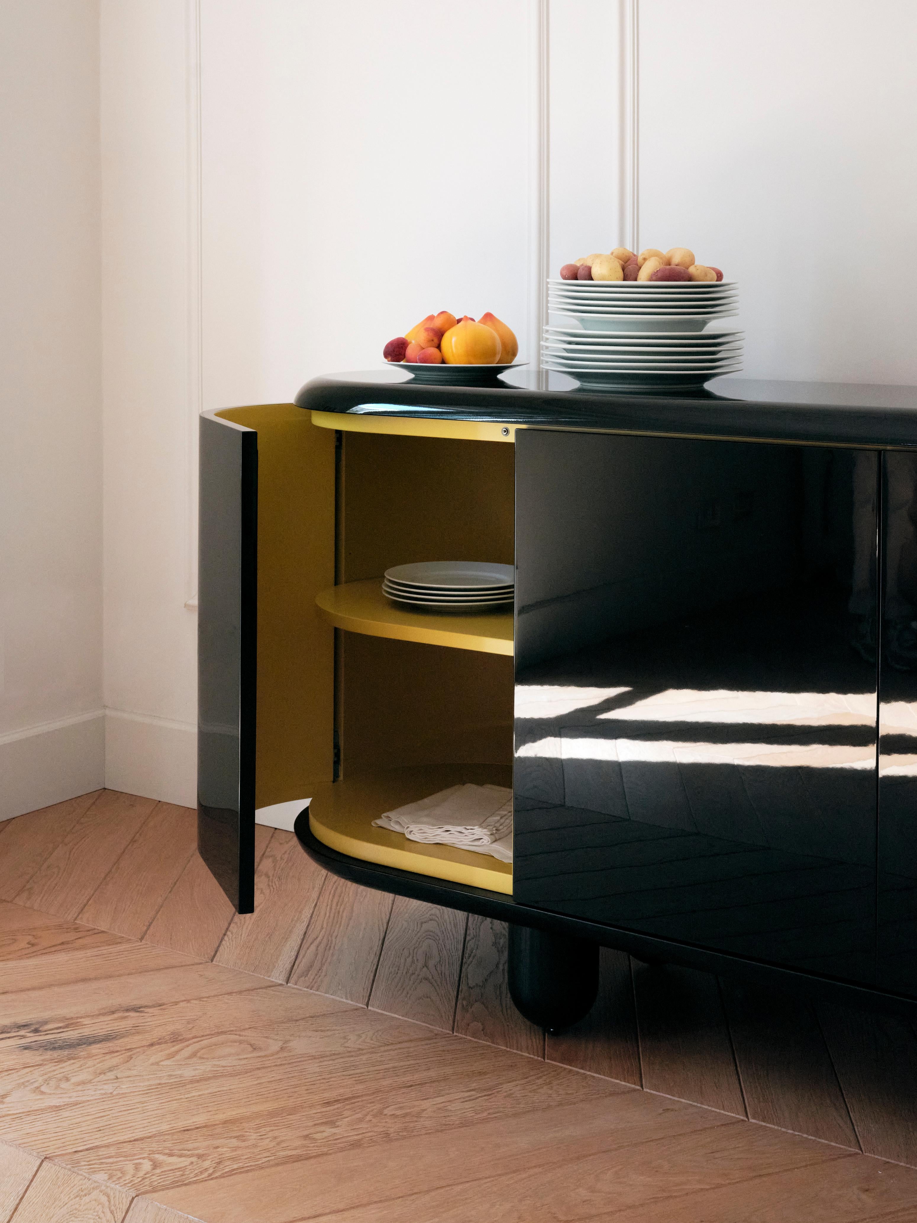 Contemporary sideboard cabinet by Jaime Hayon black high gloss and yellow matte  For Sale 4