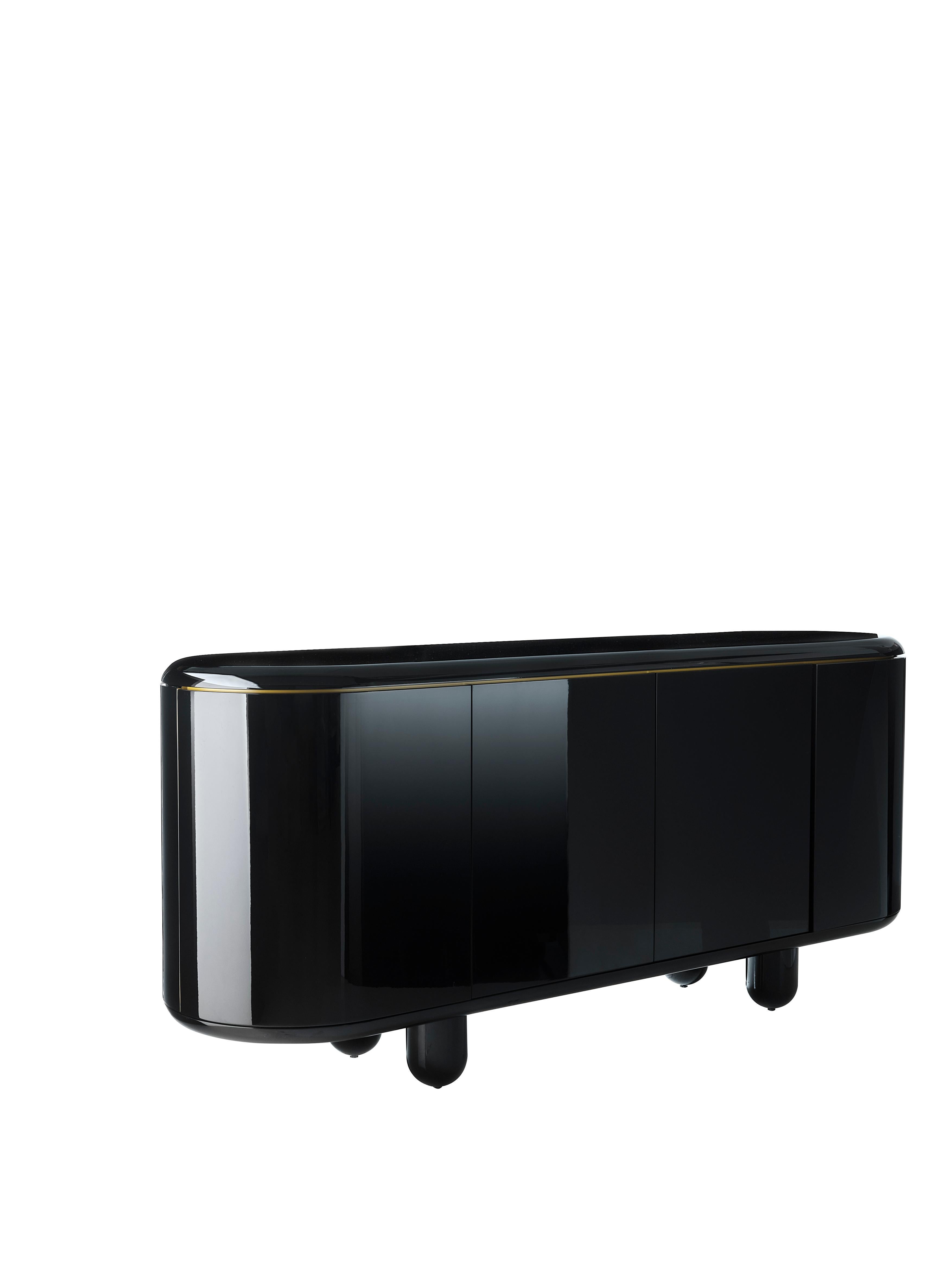 Wood Contemporary sideboard cabinet by Jaime Hayon black high gloss and yellow matte  For Sale