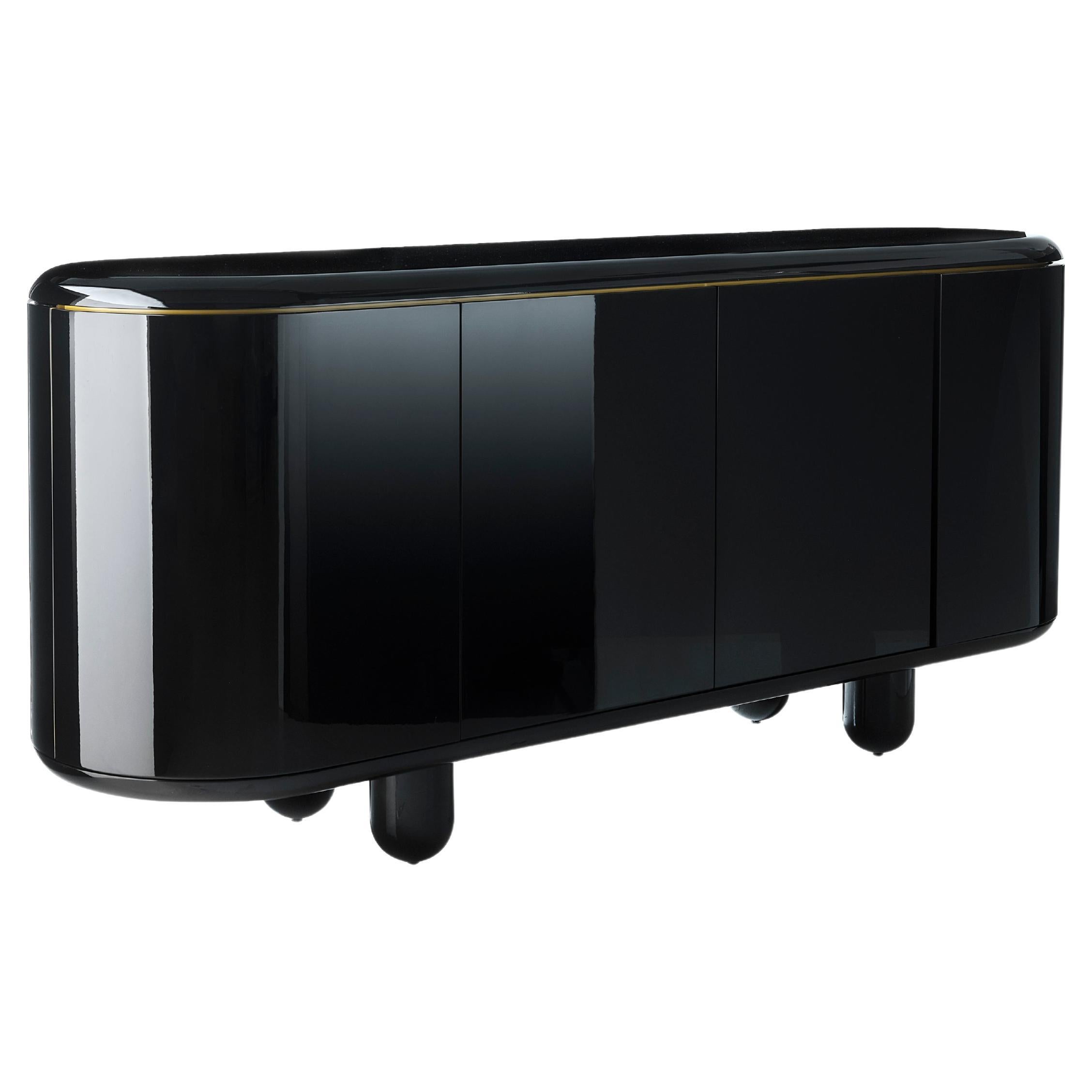 Contemporary sideboard cabinet by Jaime Hayon black high gloss and yellow matte  For Sale