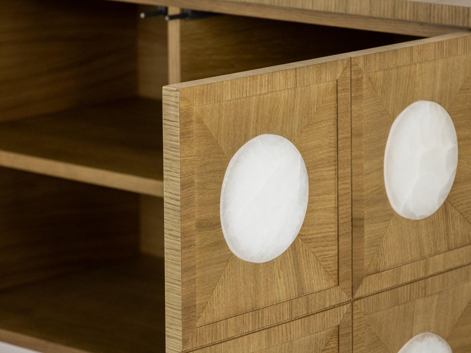 Portuguese Contemporary Sideboard Crafted from Limed Oak with Selenite Inlay By JLC For Sale
