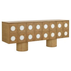 Zeitgenössisches Sideboard aus gekalkter Eiche mit Selenit-Intarsien von JLC