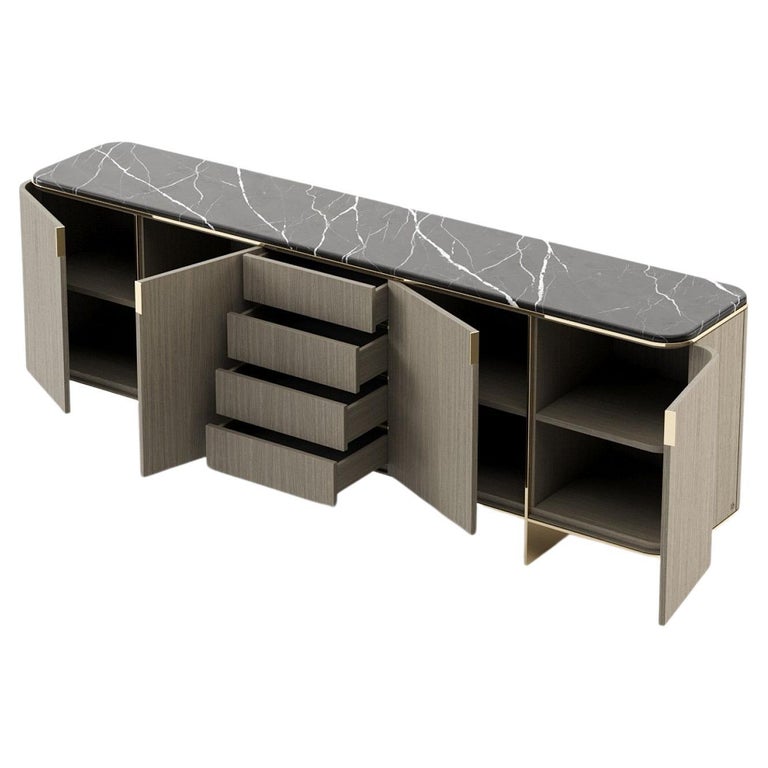 Contemporary Sideboard Ft. Rounded Edges and Metallic Feet For Sale at