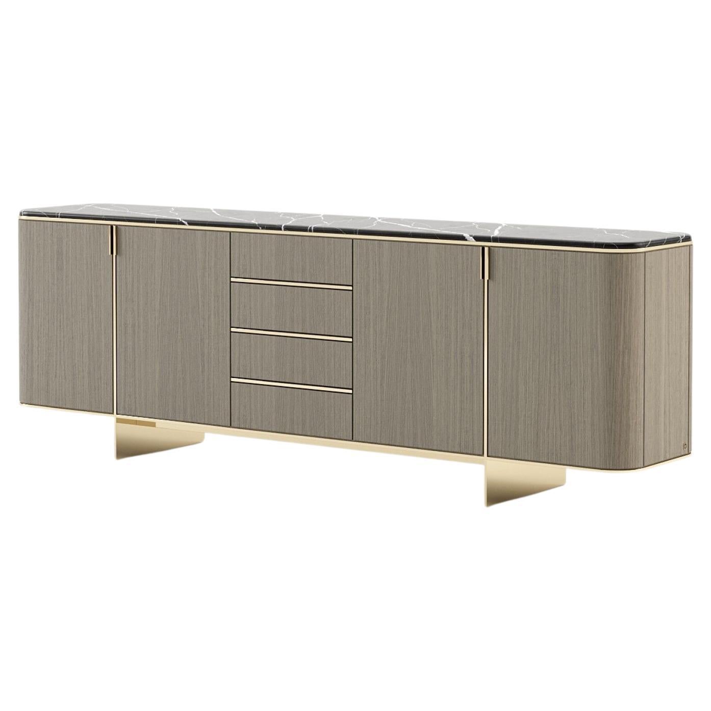 Contemporary Sideboard Ft. Rounded Edges and Metallic Feet For Sale at