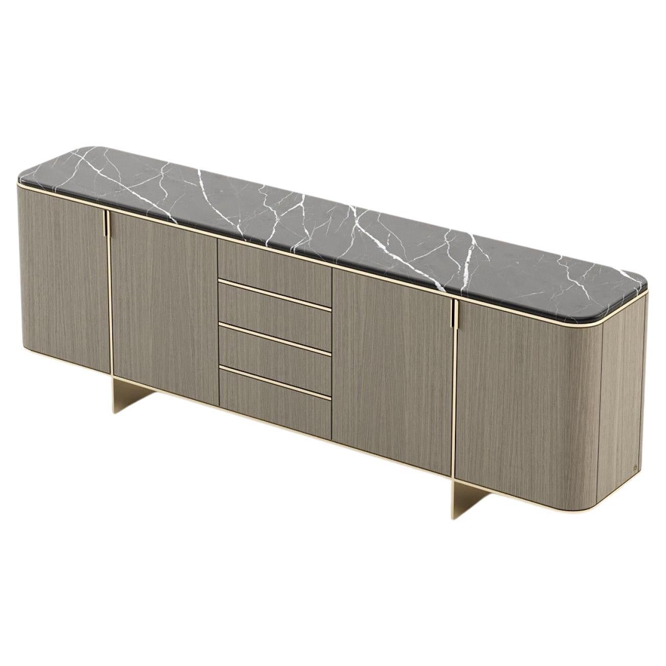 Contemporary Sideboard Ft. Rounded Edges and Metallic Feet For Sale at