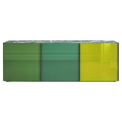 Contemporary Sideboard Green Marble Top Storage Unit Metal Container Yellow
