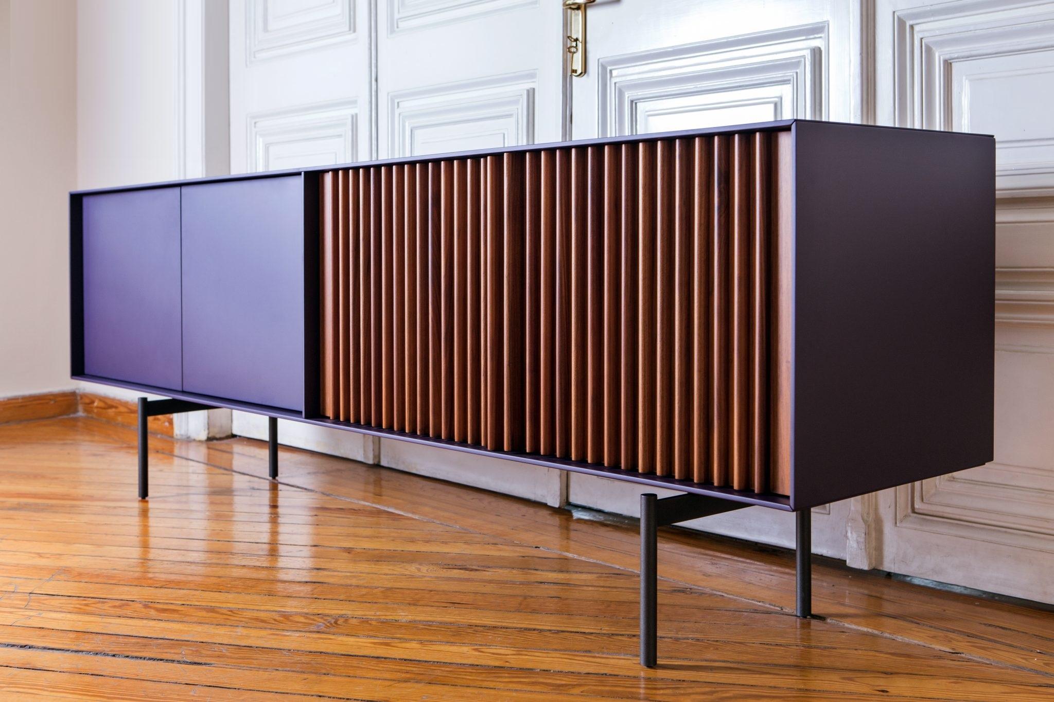 Modern Contemporary Sideboard in American Walnut & Purple Lacquer For Sale