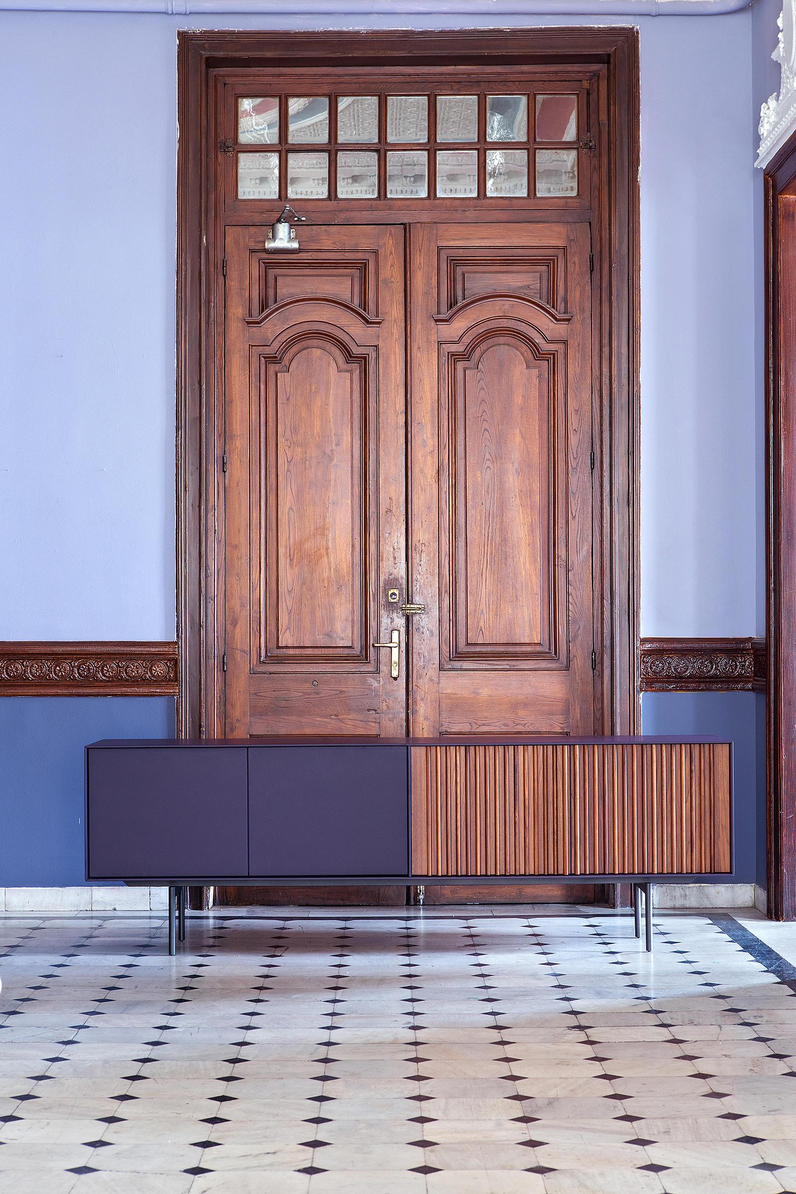 European Contemporary Sideboard in American Walnut & Purple Lacquer For Sale