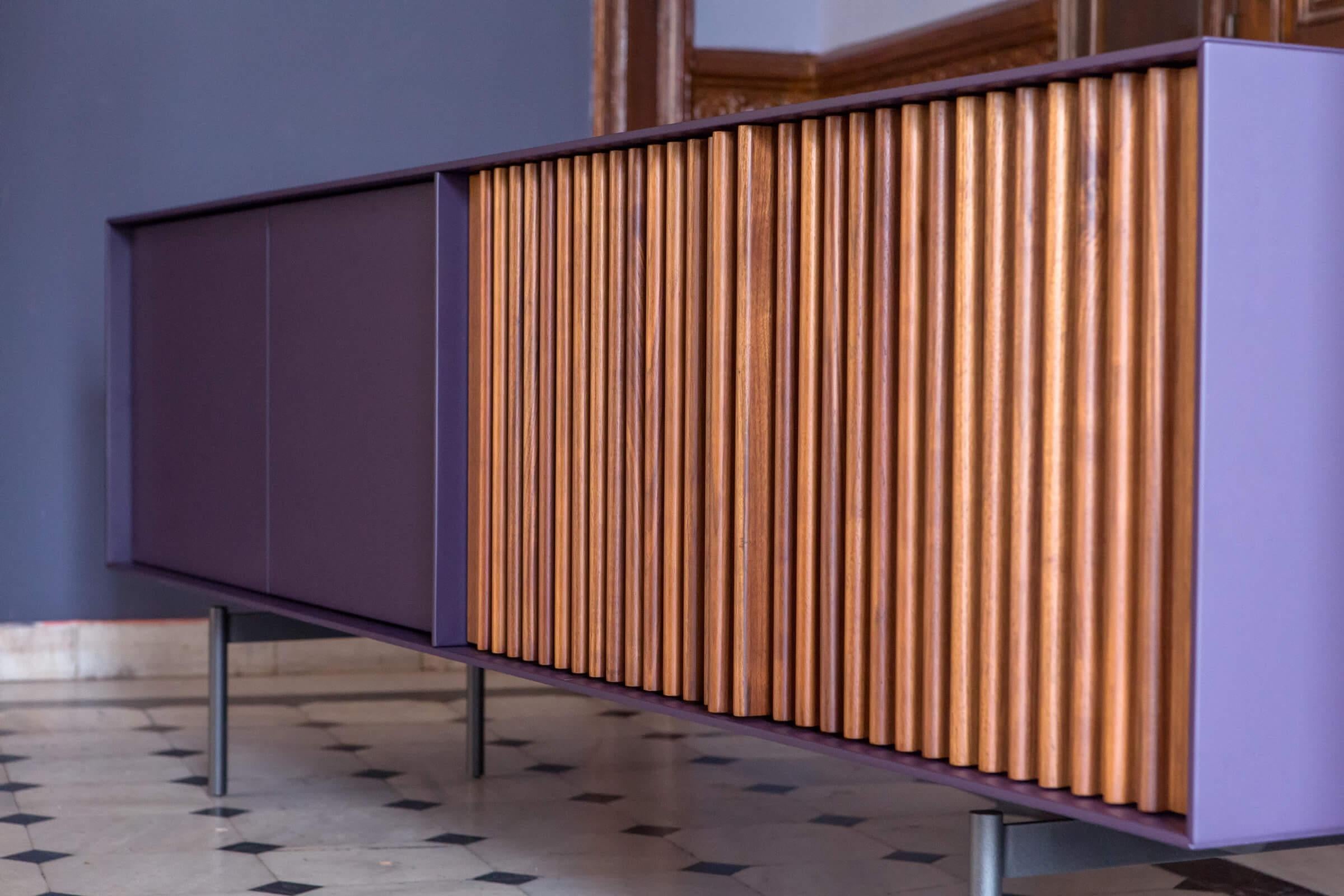 Contemporary Sideboard in American Walnut & Purple Lacquer In New Condition For Sale In New York, NY