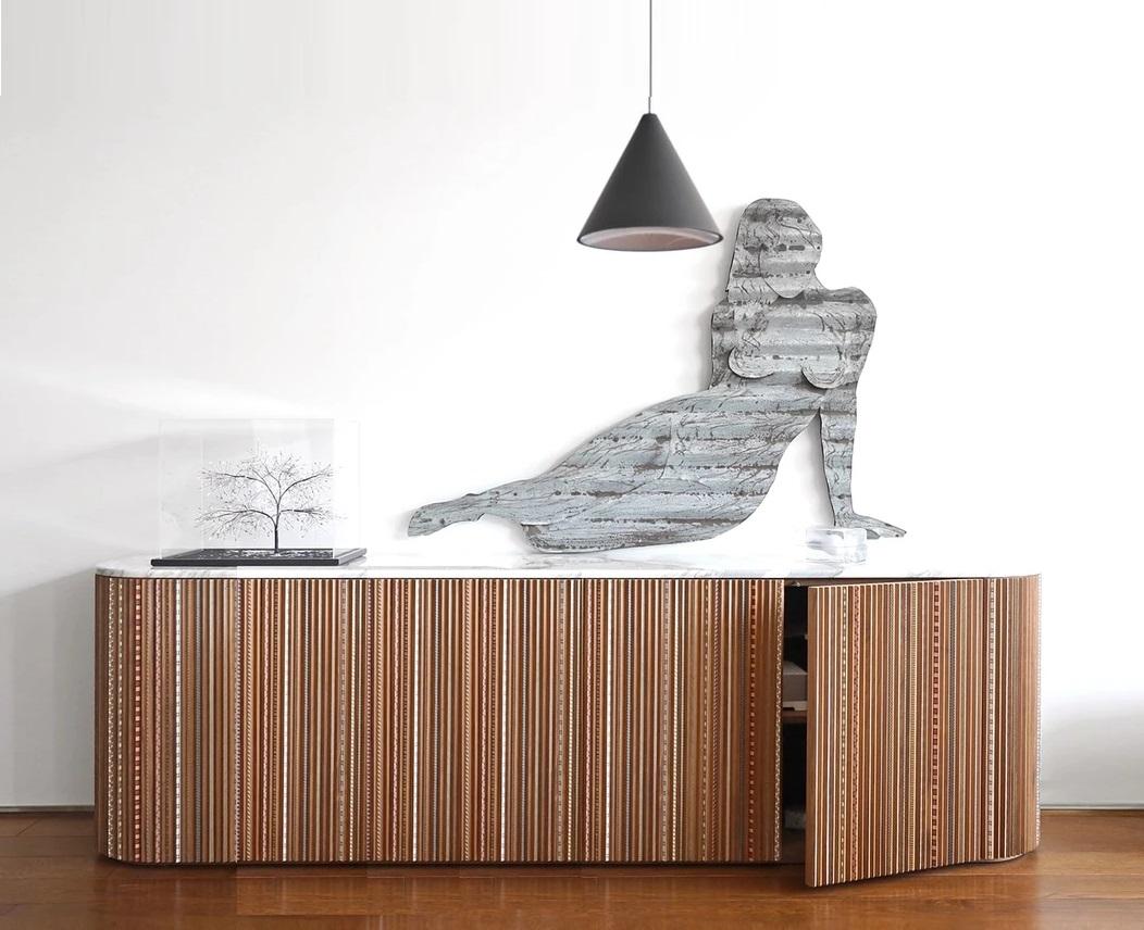 Contemporary Sideboard in American Walnut with Calacatta Marble Top For Sale 1