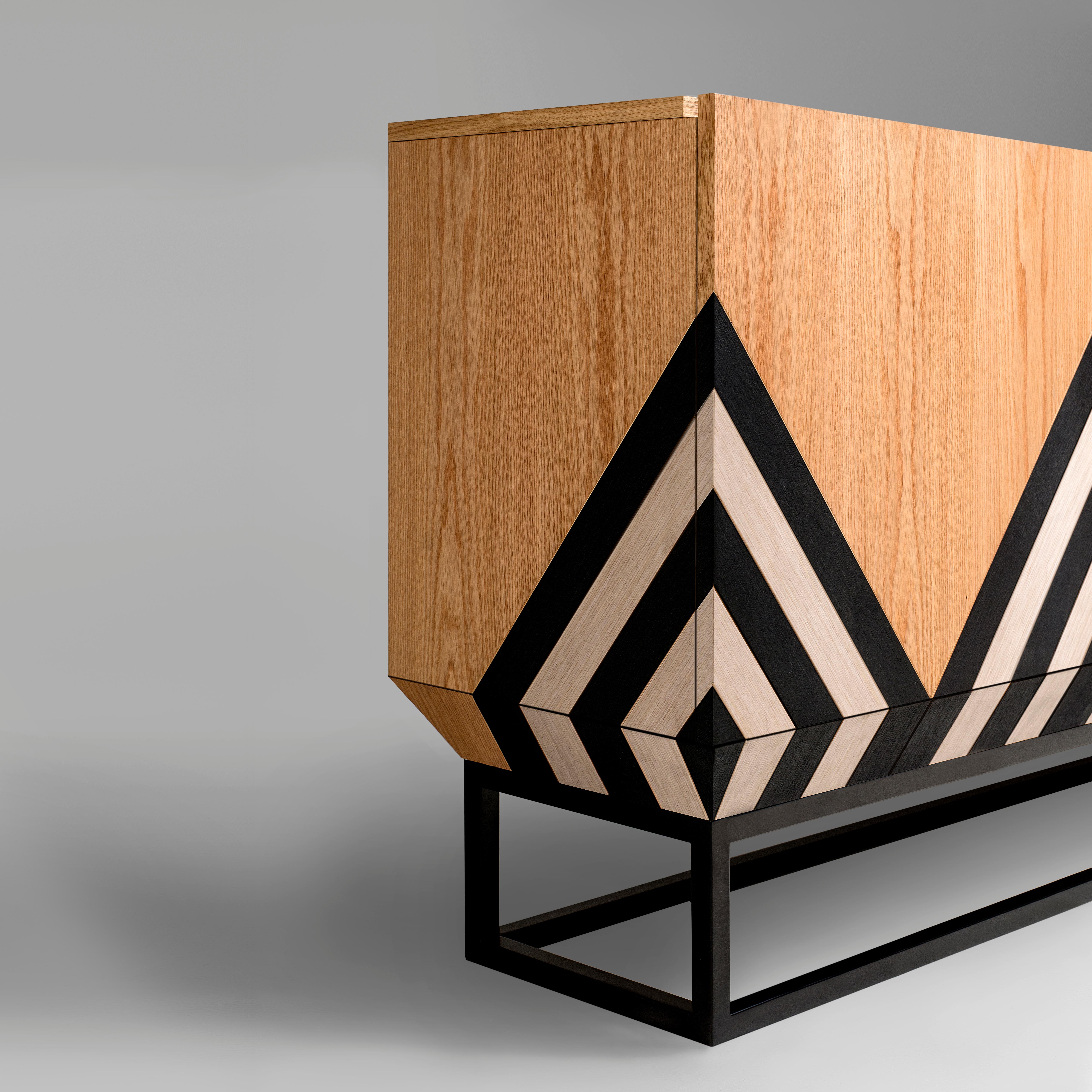 Modern Contemporary Sideboard in Black, White Veneer and Oak by Larissa Batista For Sale
