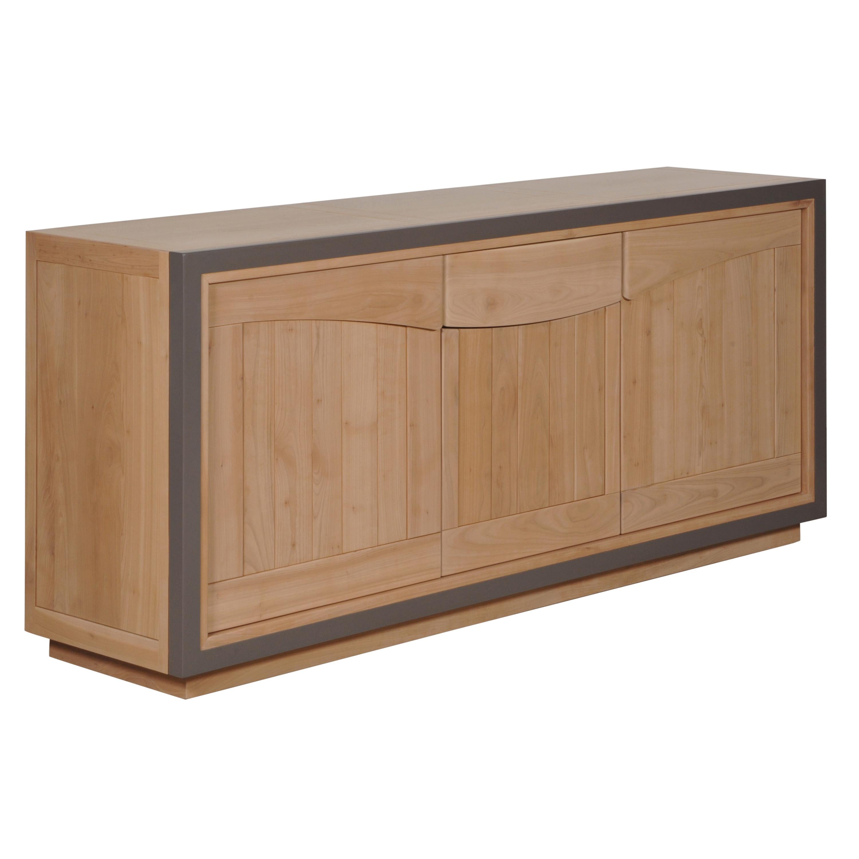 Hand-Crafted Contemporary Sideboard in Cherry, 3 Doors and 1 Drawer, 100% Made in France For Sale