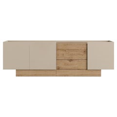 Buffet contemporain en laque crème douce brillante et finition en Oak Naturel