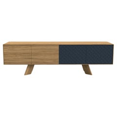 Contemporary Sideboard In Natural Oak & Grey Blue Lacquer