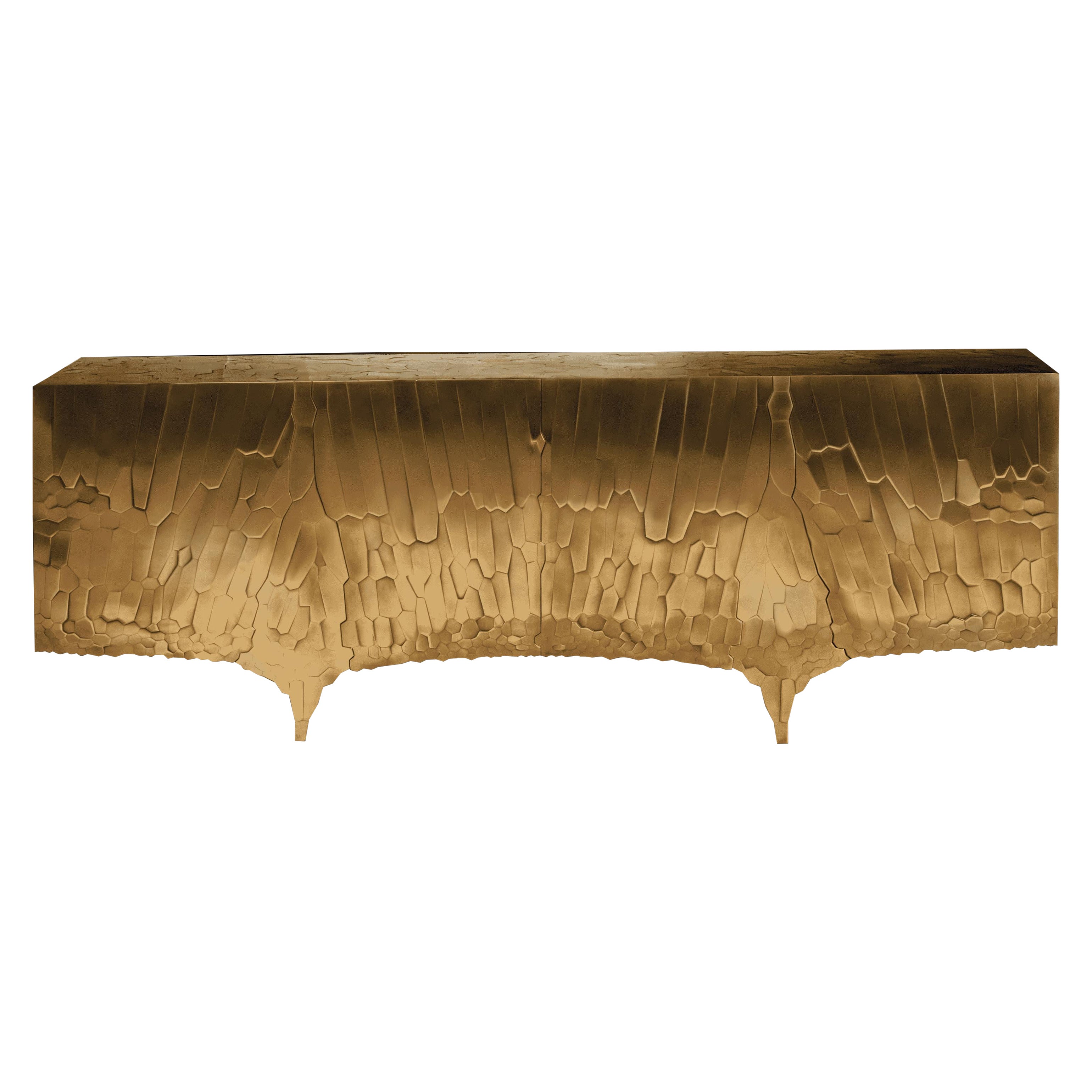 Contemporary Sideboard in Patinated & Polised Brass Marquetry by Erwan Boulloud