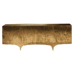 Contemporary Sideboard in Patinated & Polised Brass Marquetry by Erwan Boulloud