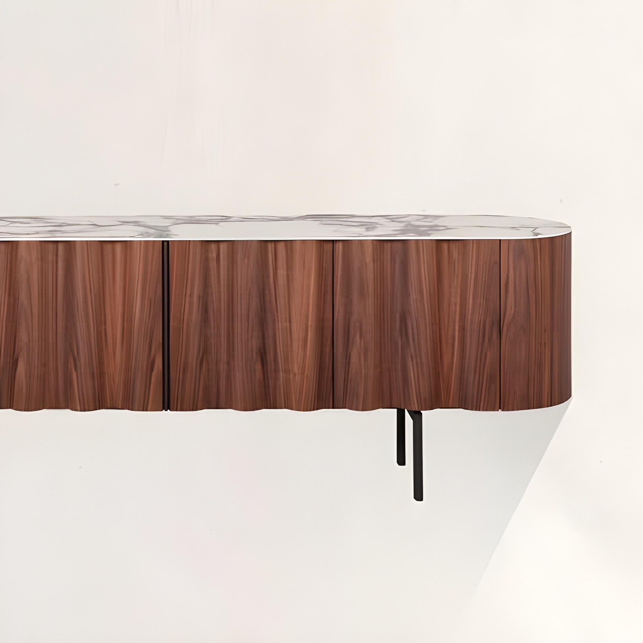 Aparador contemporáneo en nogal y tapa de cerámica blanca en venta 1