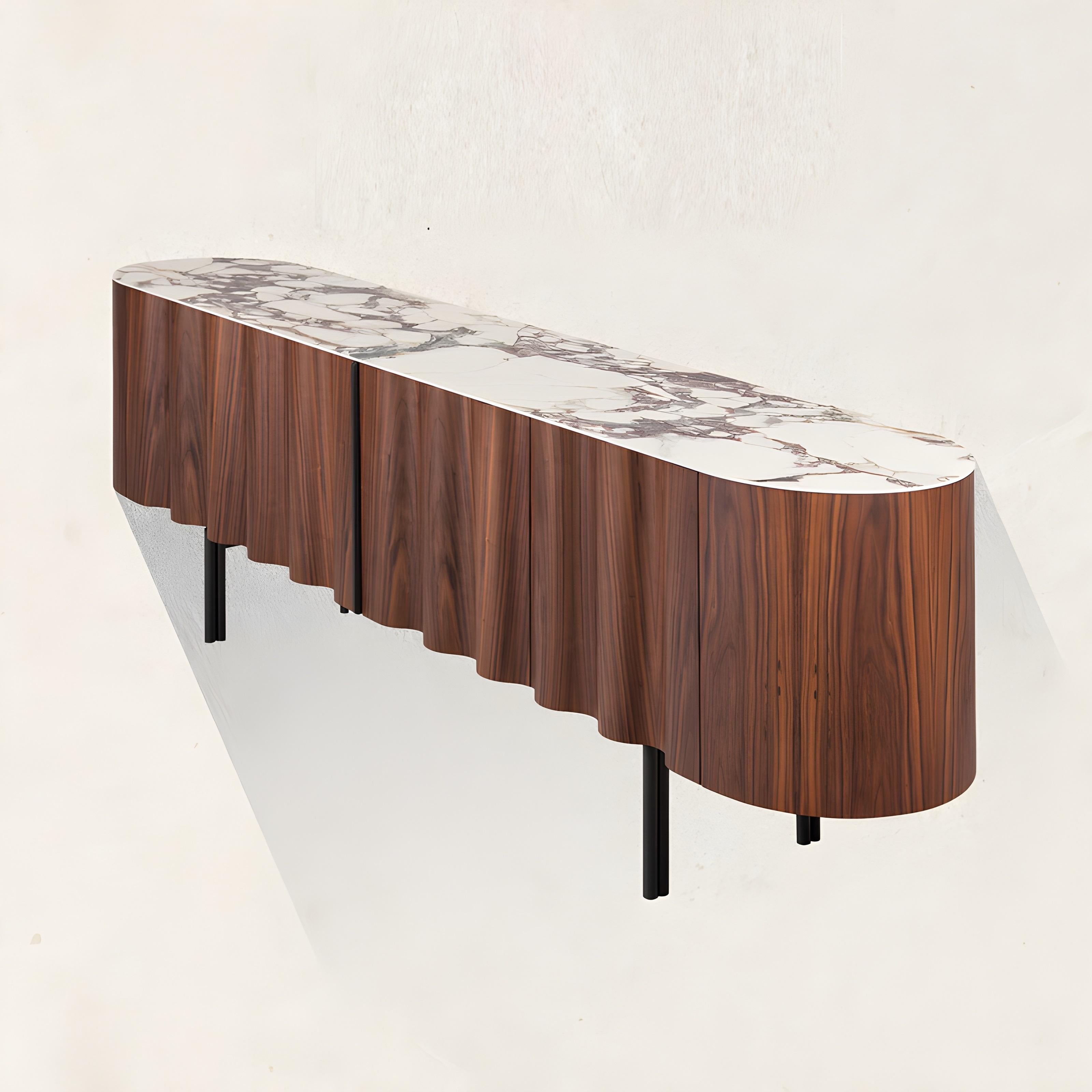 Aparador contemporáneo en nogal y tapa de cerámica blanca en venta 2